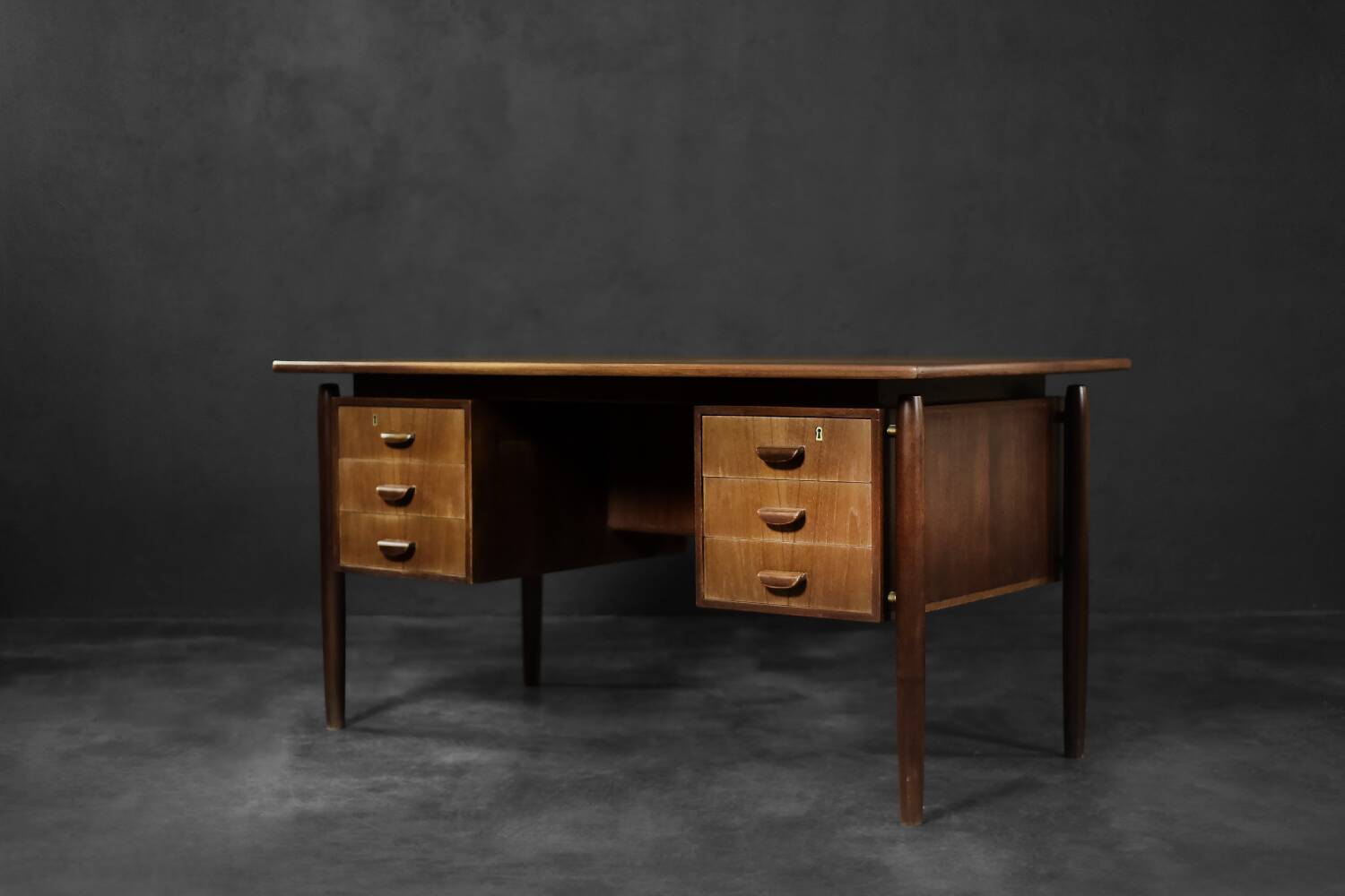 Mid-Century Danish Scandinavian Modern Teak Bilateral Desk with Drawers, 1960s