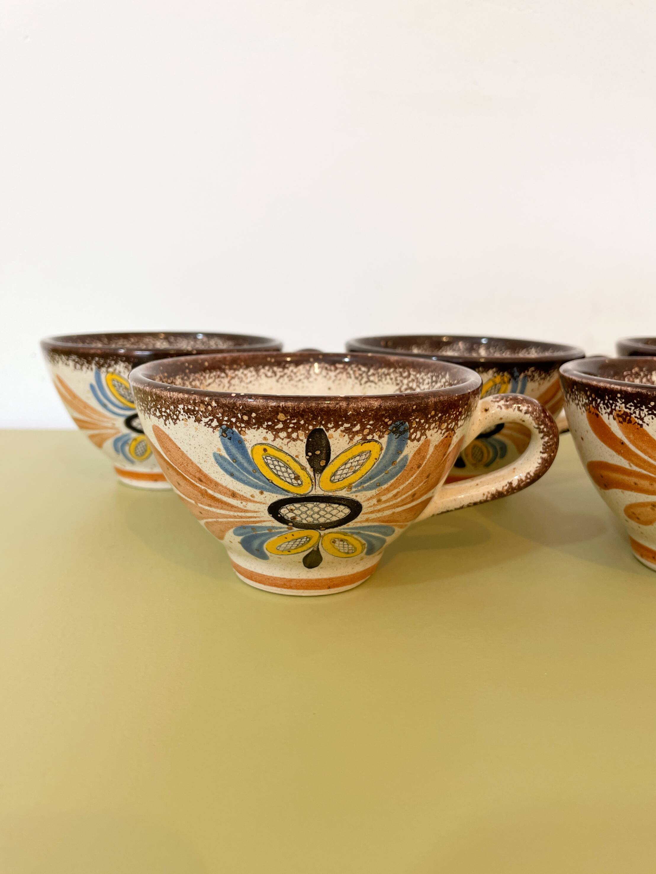 Lot of 5 vintage MBFA Pornic glazed stoneware cups - 1960s/70s