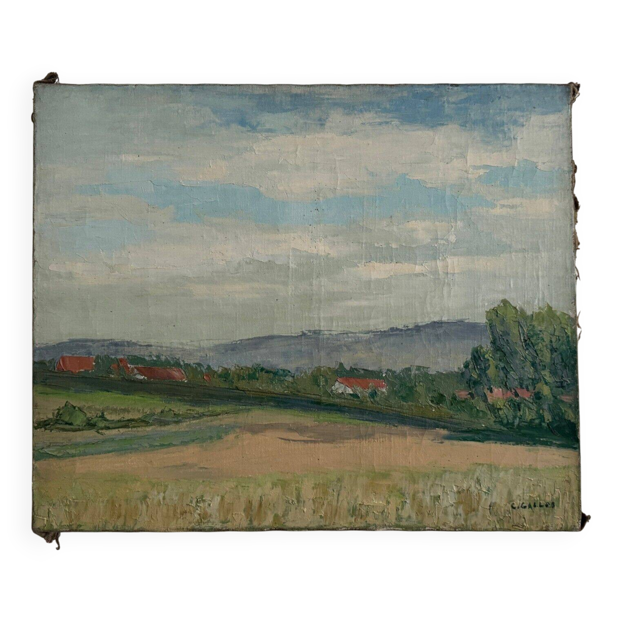 Oil on canvas depicting a 20th century landscape by Carlos Gallos