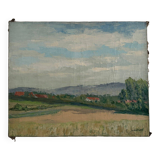 Oil on canvas depicting a 20th century landscape by Carlos Gallos