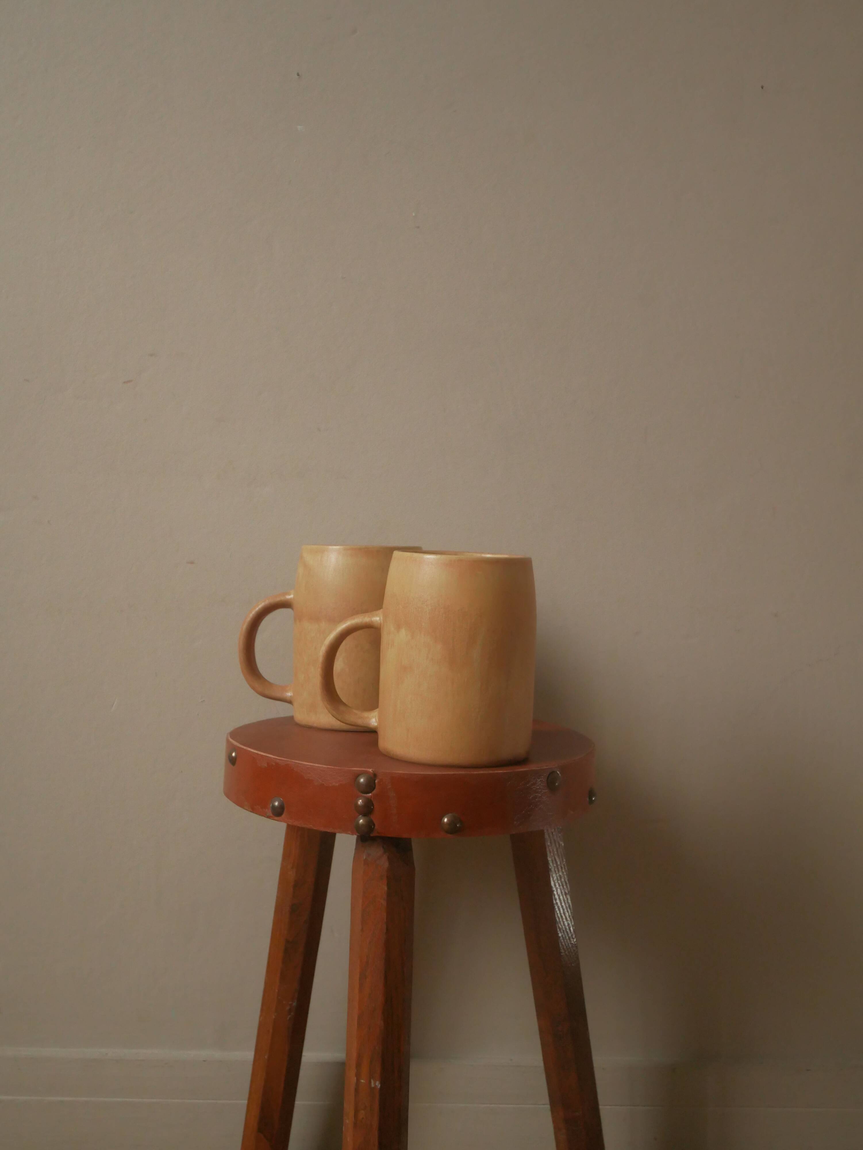 Duo in ceramic stoneware vintage mugs handcrafted Scandinavian country decoration