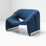 Groovy ‘M’ F598 in original blue fabric f 598 by Pierre Paulin for Artifort