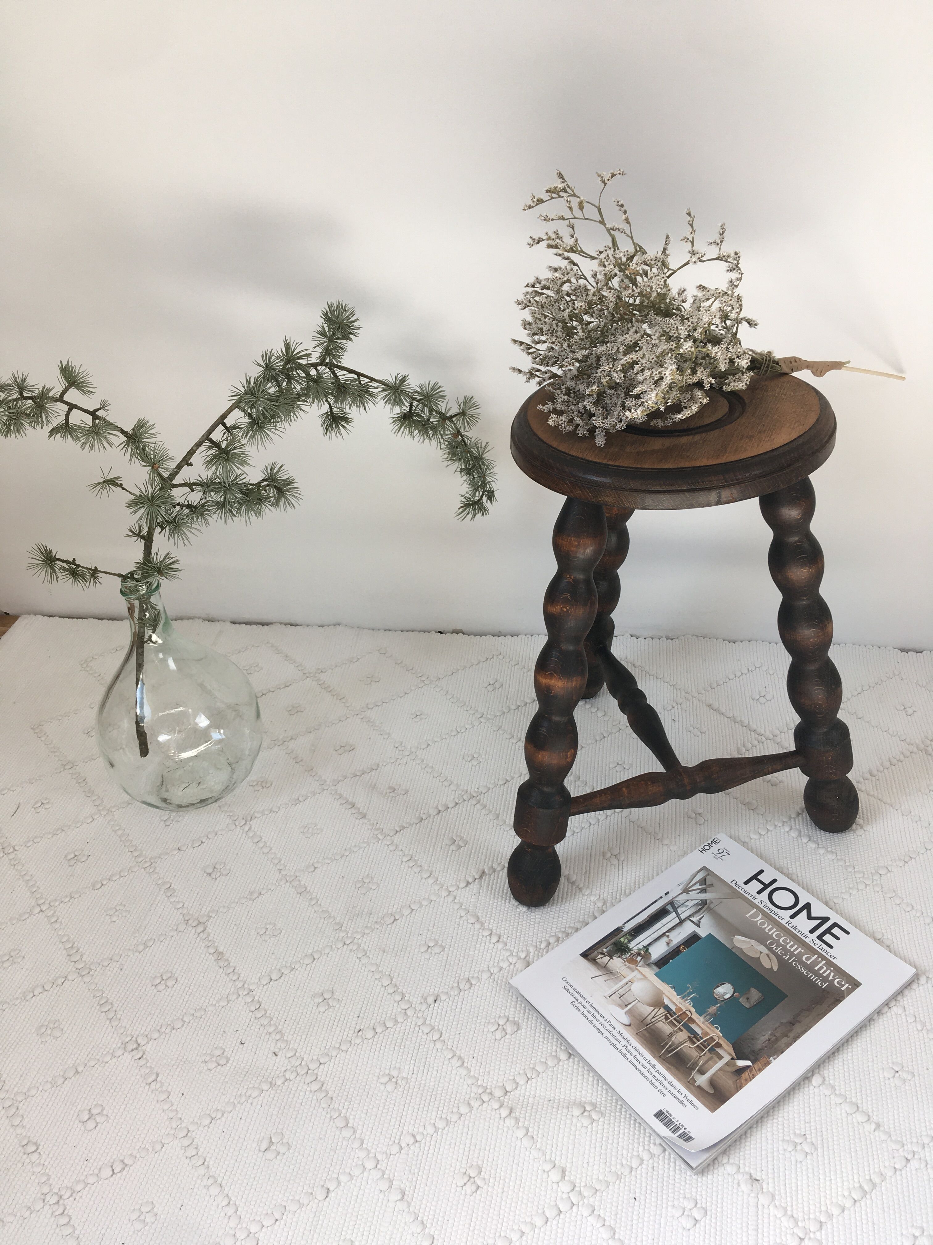 Turned wooden tripod farm stool