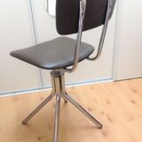 Swivel chair in chromed metal and skai brown years 60-70