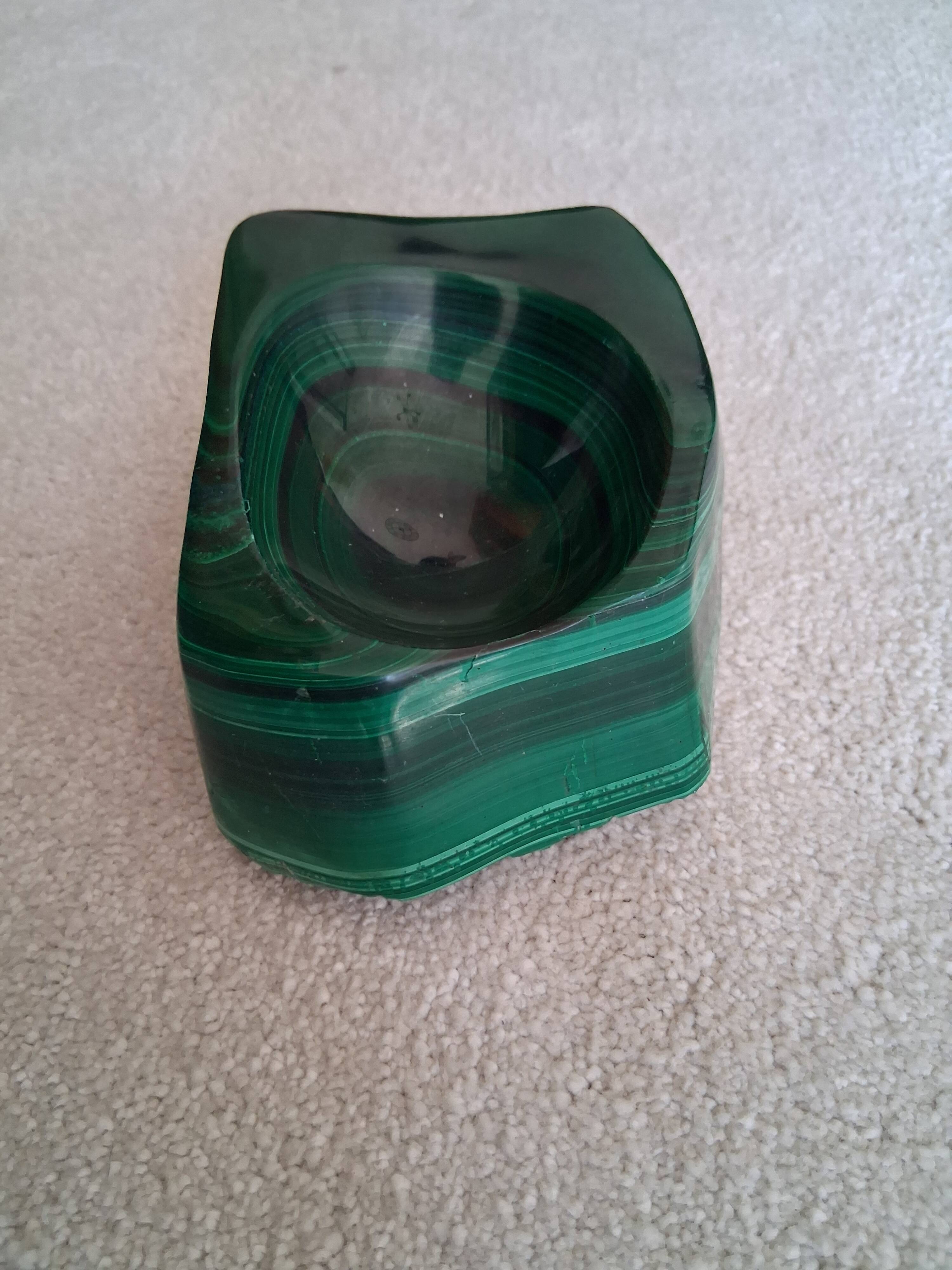 Cendrier en bloc de malachite solide vintage / Vide-Poche — Géométrique lourd de 1,34 kg