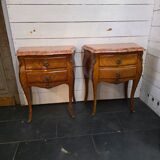 Pair of Louis XV style curved bedside tables in marquetry