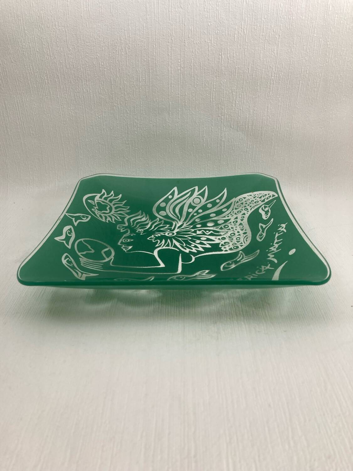 Federica Matta Signed Glass Trinket Tray in Screen-Printed Glass