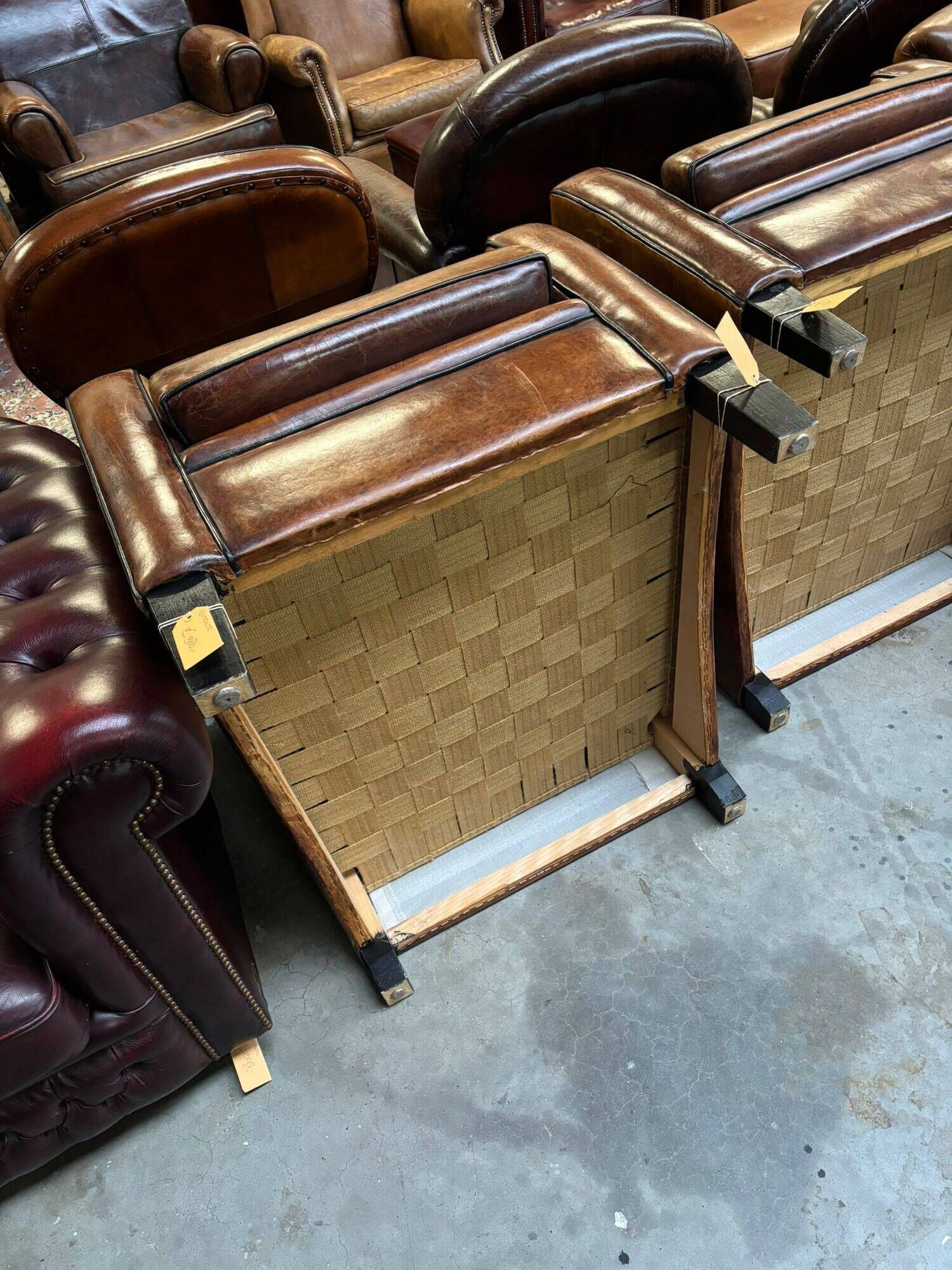 Set of 2 characterful, comfortable armchairs made of sheepskin leather with a sleek Art Deco design