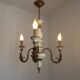 Vintage French 3-Light Chandelier White Wood & Bronzed Effect Metal