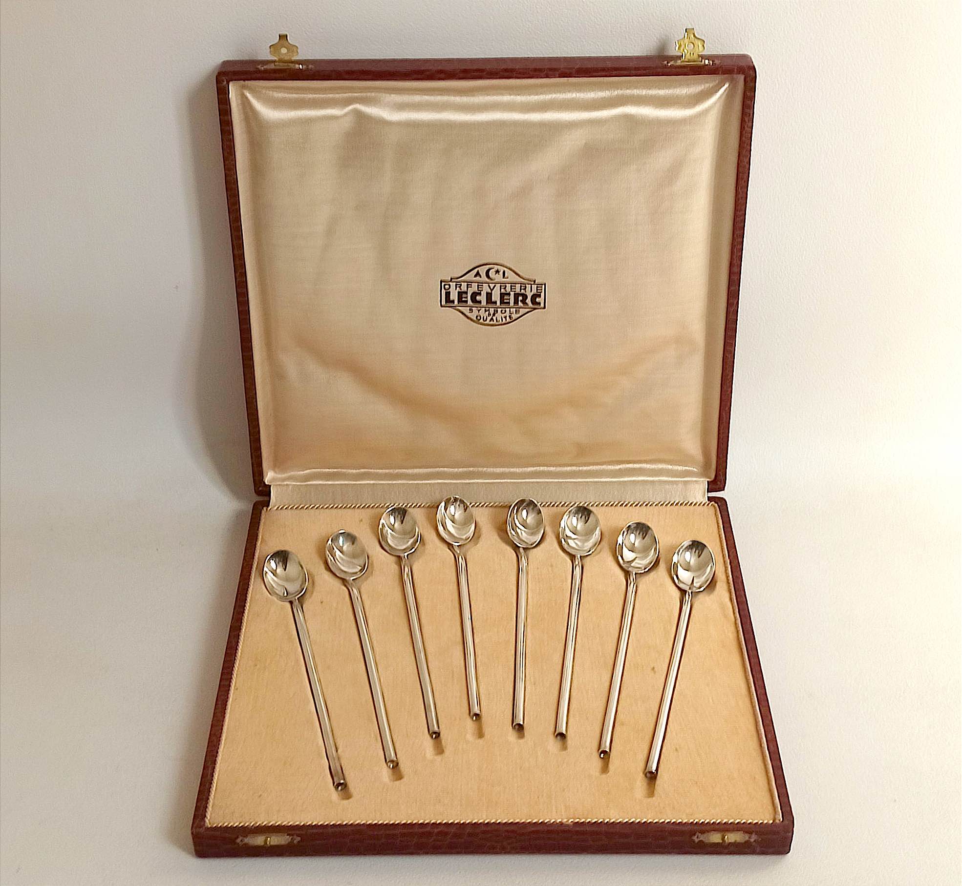 Box of 8 spoons silver metal cocktail straw 30s