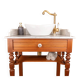 Antique washbasin cabinet in solid pitch pine with a white marble top.