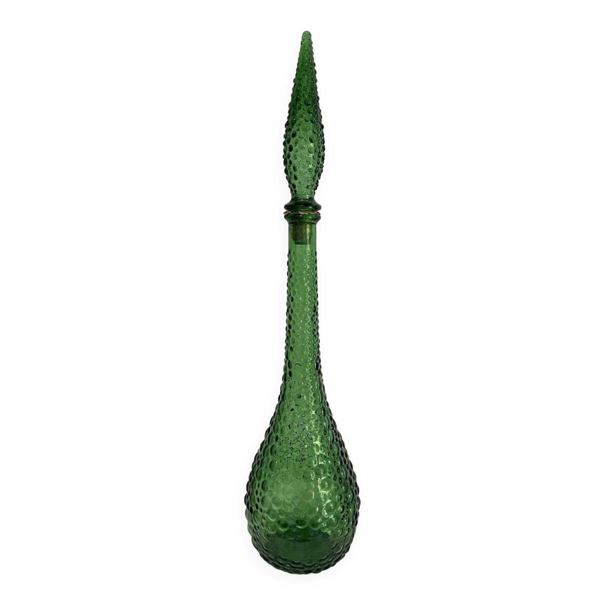 Vintage Empoli carafe in green "bubbled" decor glass from the 70s, large model