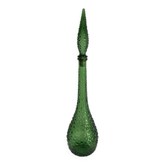 Carafe Empoli Vintage en verre décor " bullé" verte années 70 grand modèle