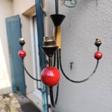 pair of vintage black metal chandeliers with red balls 1950/1970