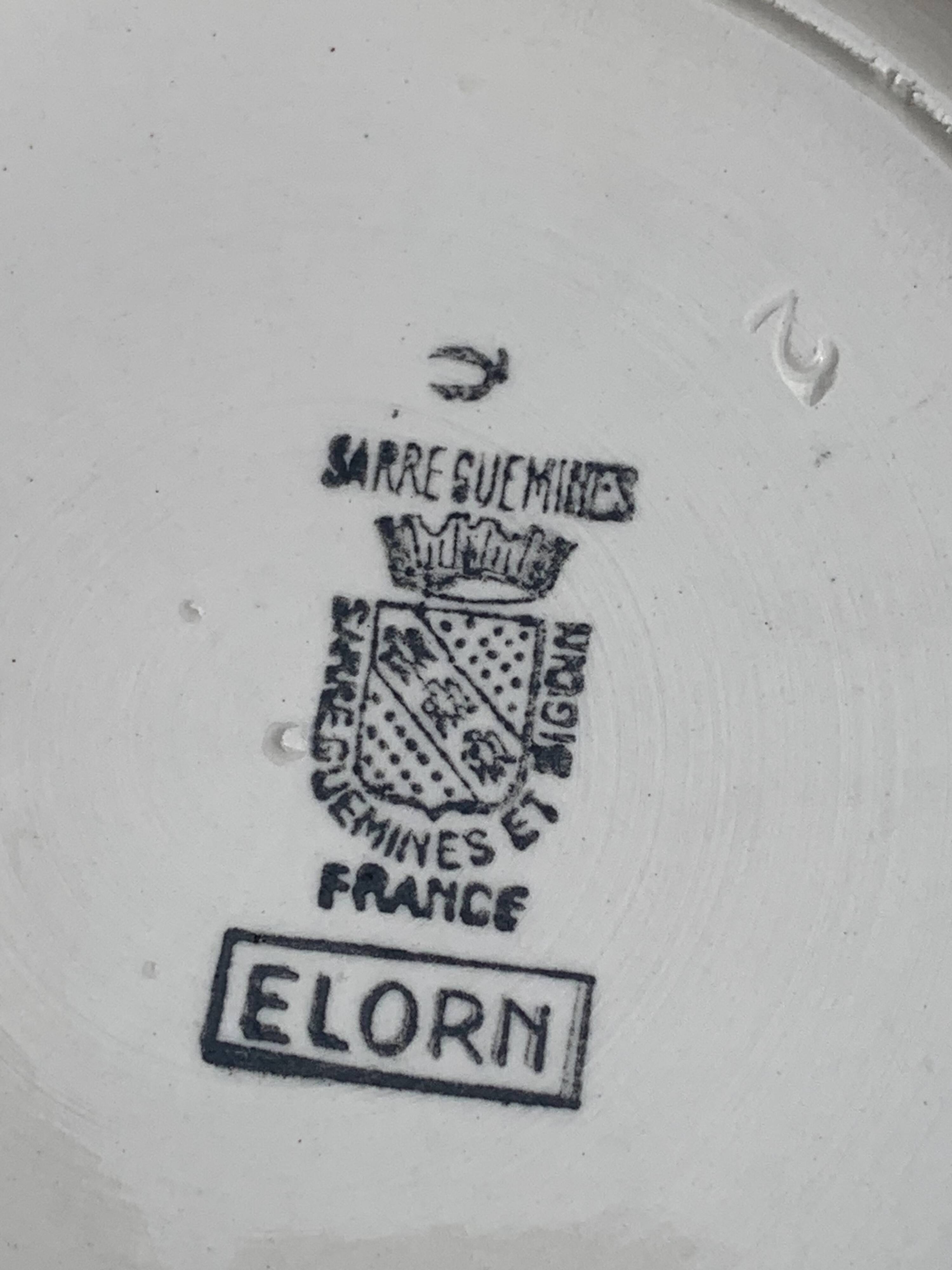 Salad bowl, Elorn model, Digoin and Sarreguemines, France, carnation motifs