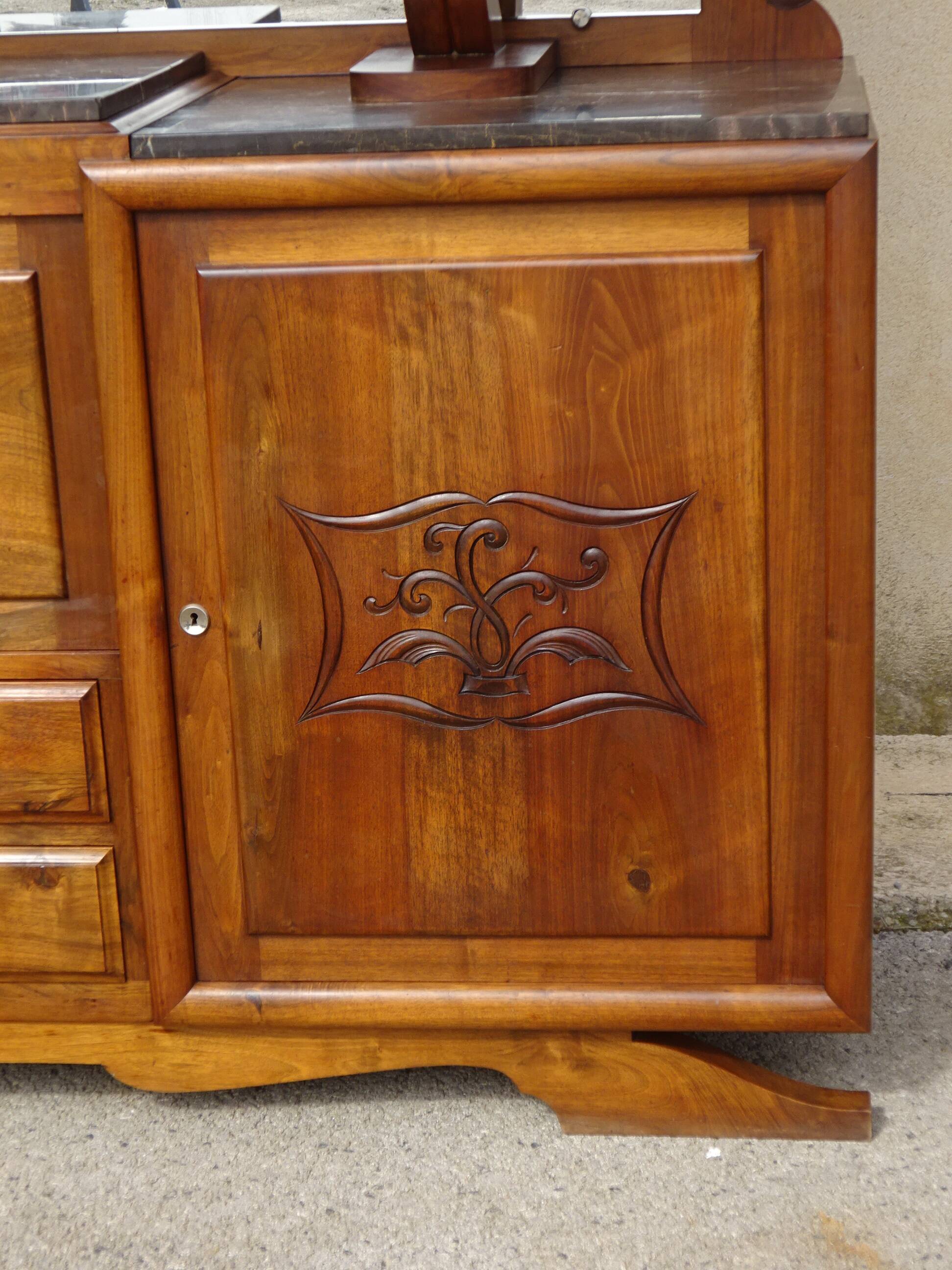 Large two-part buffet in solid walnut