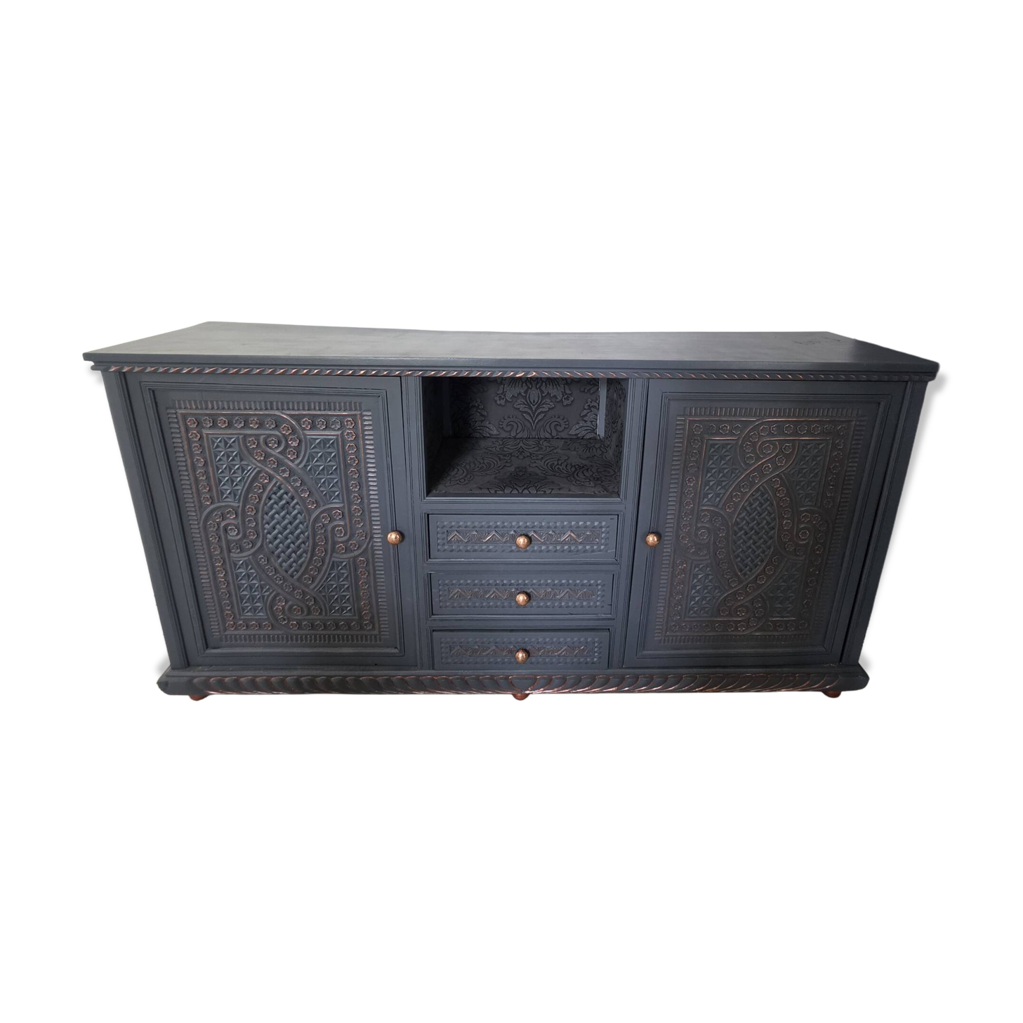 Buffet syrien gris anthracite et cuivre