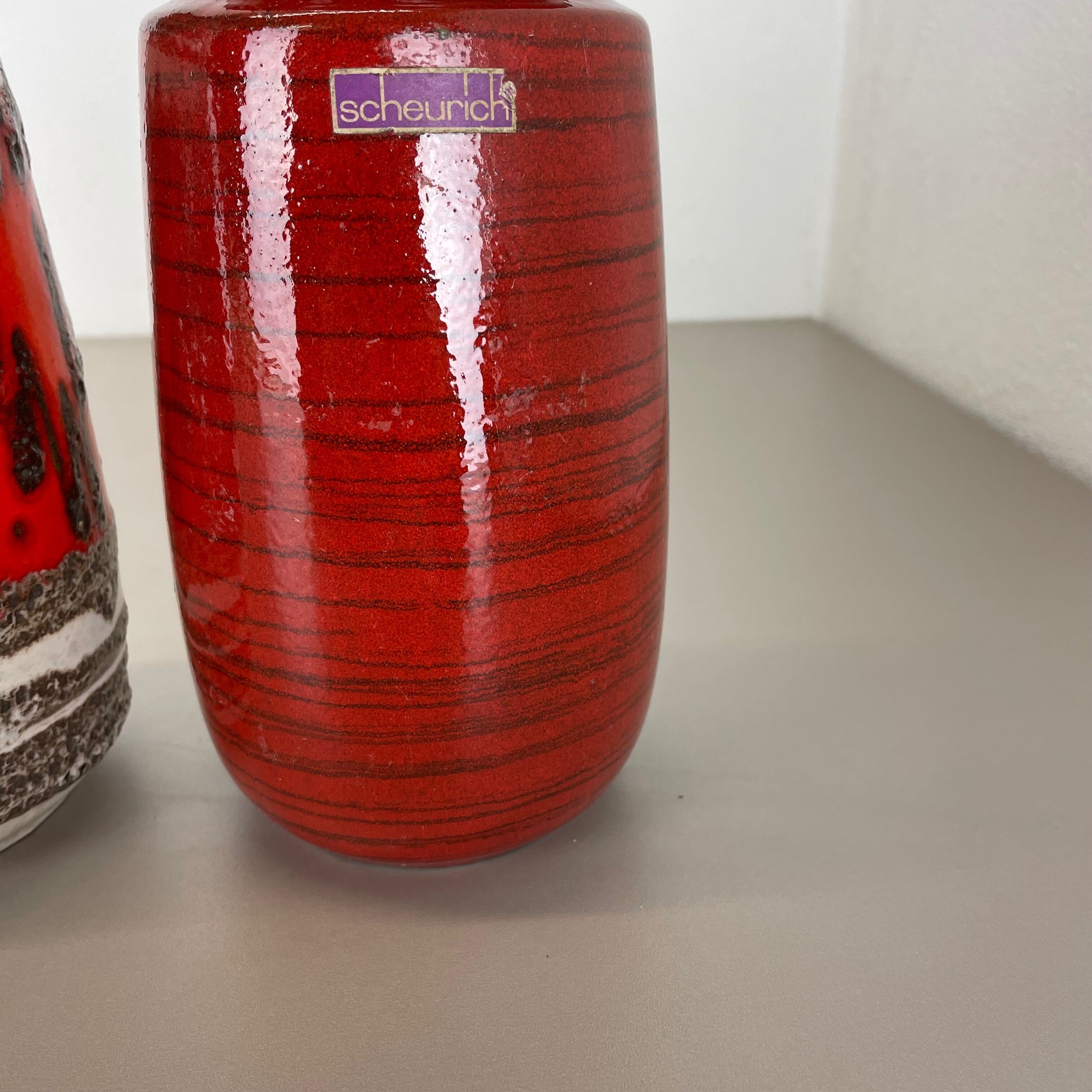 Set of Four Vintage Pottery Fat Lava Vases Made by Scheurich, Germany, 1970s