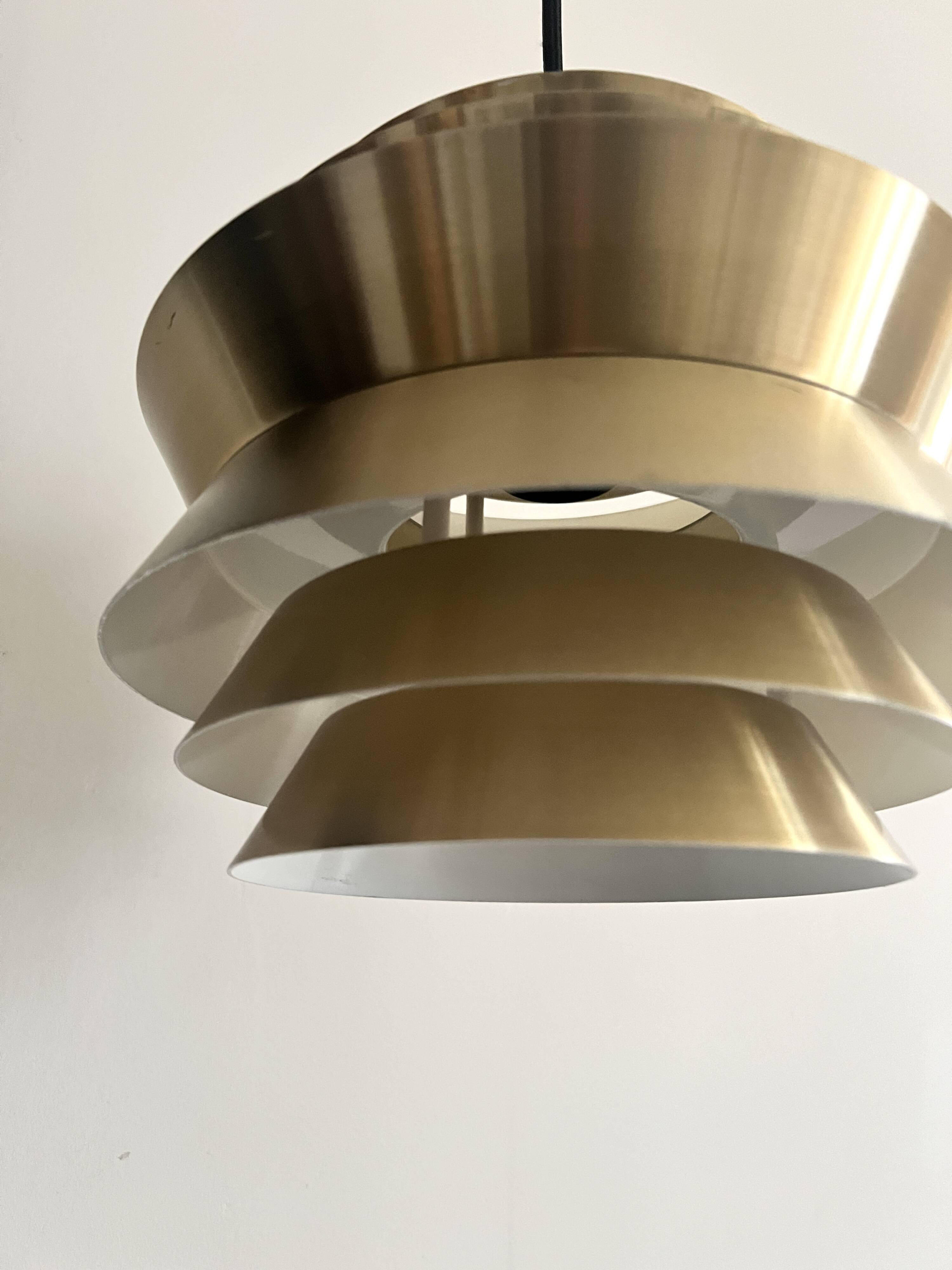 Brass & Lacquered White Aluminium Pendant Lamp by Carl Thore, design 1970