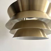 Brass & Lacquered White Aluminium Pendant Lamp by Carl Thore, design 1970