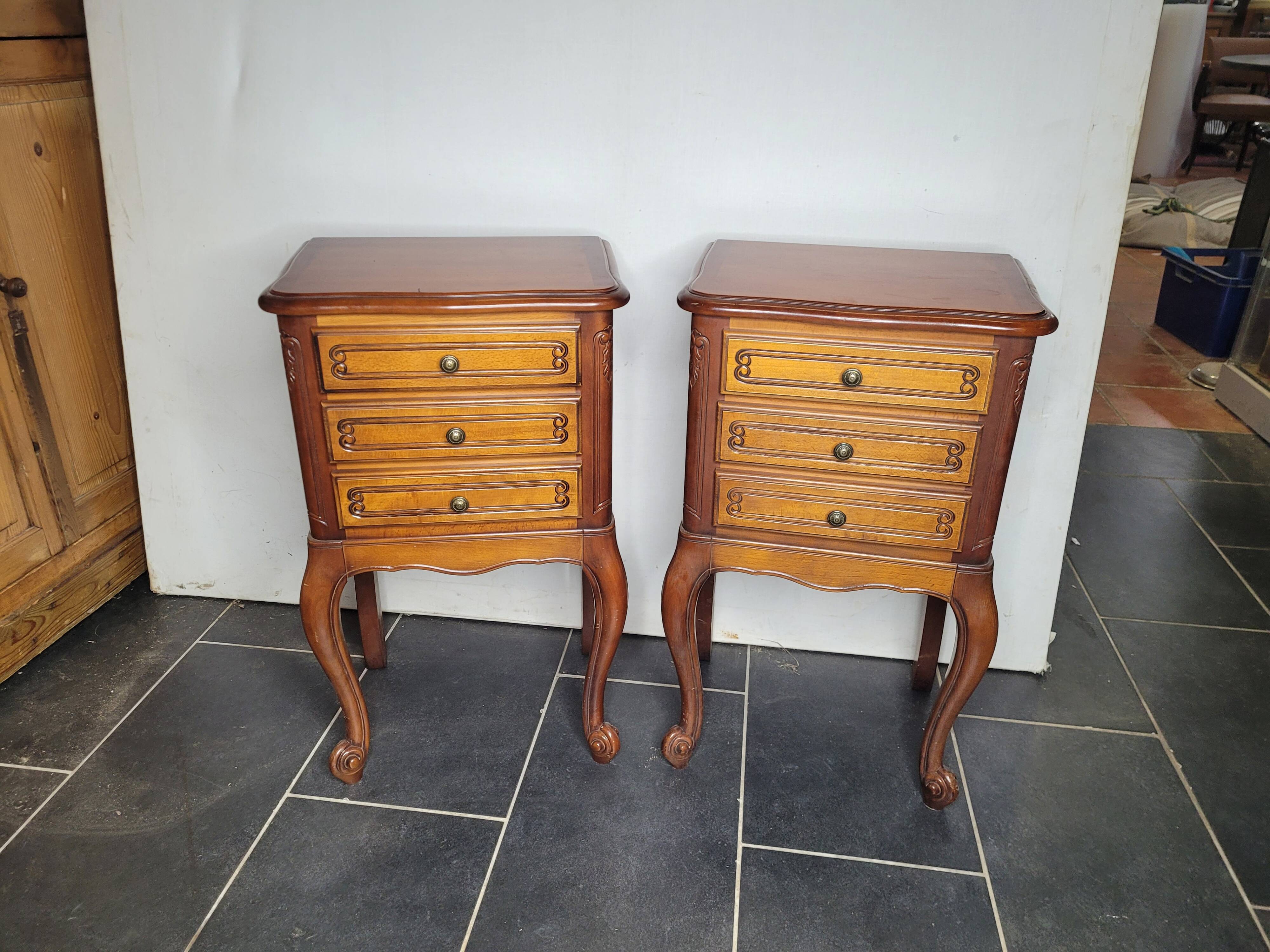 Pair of Louis XV style bedside tables in cherry wood