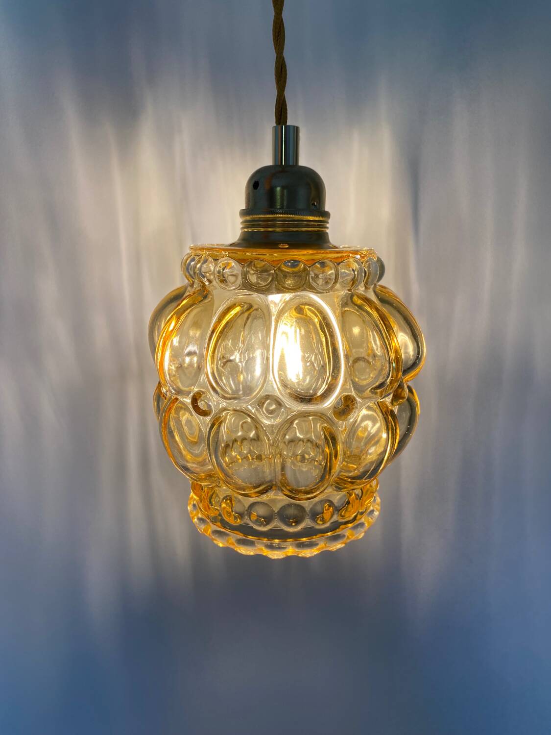 Walking lamp (or pendant light) with vintage amber glass globe