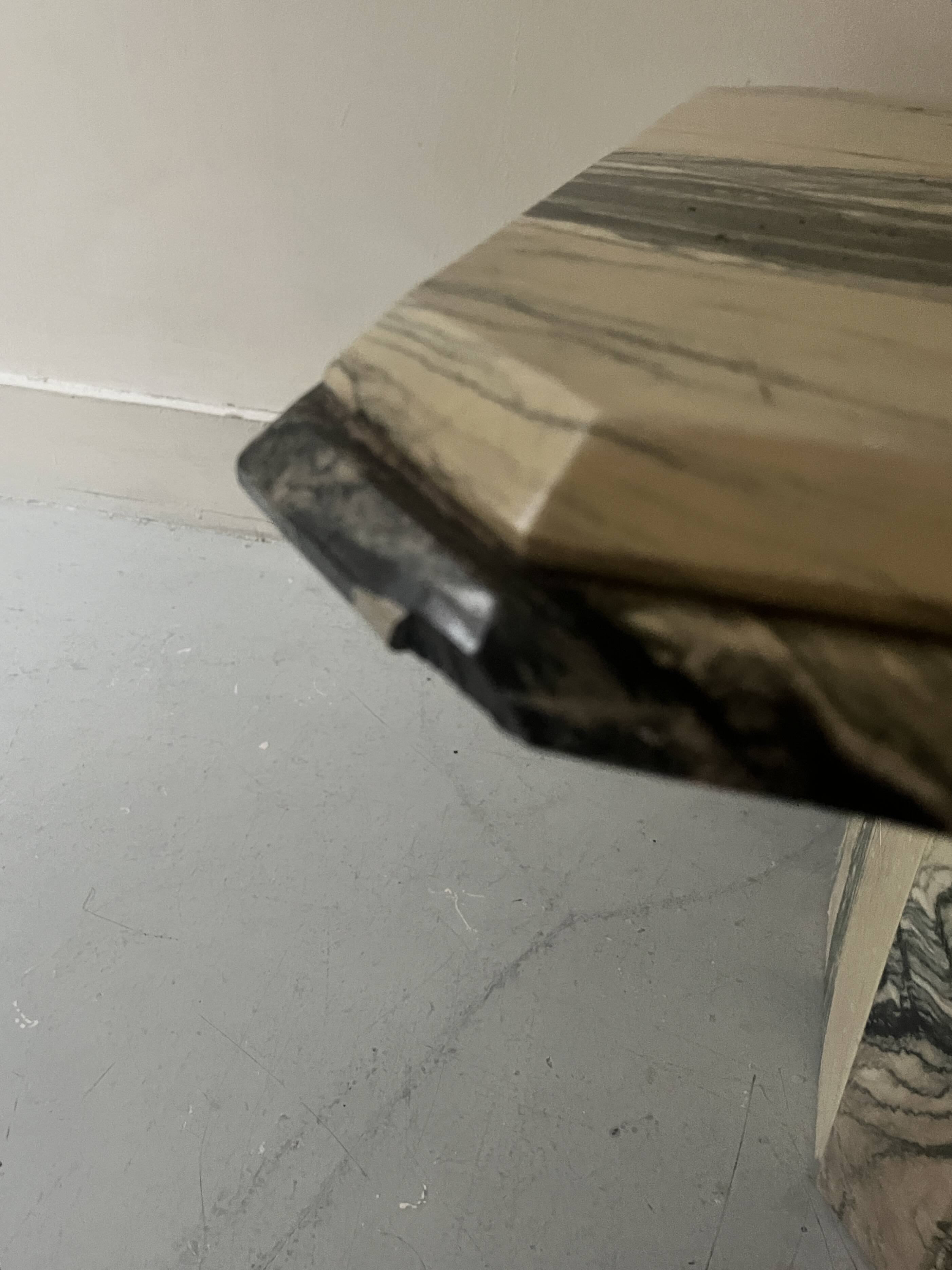 Octagonal coffee table in Italian beige/green veined marble, design 1970