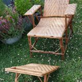 Chaise longue transat en rotin et cannage 1900