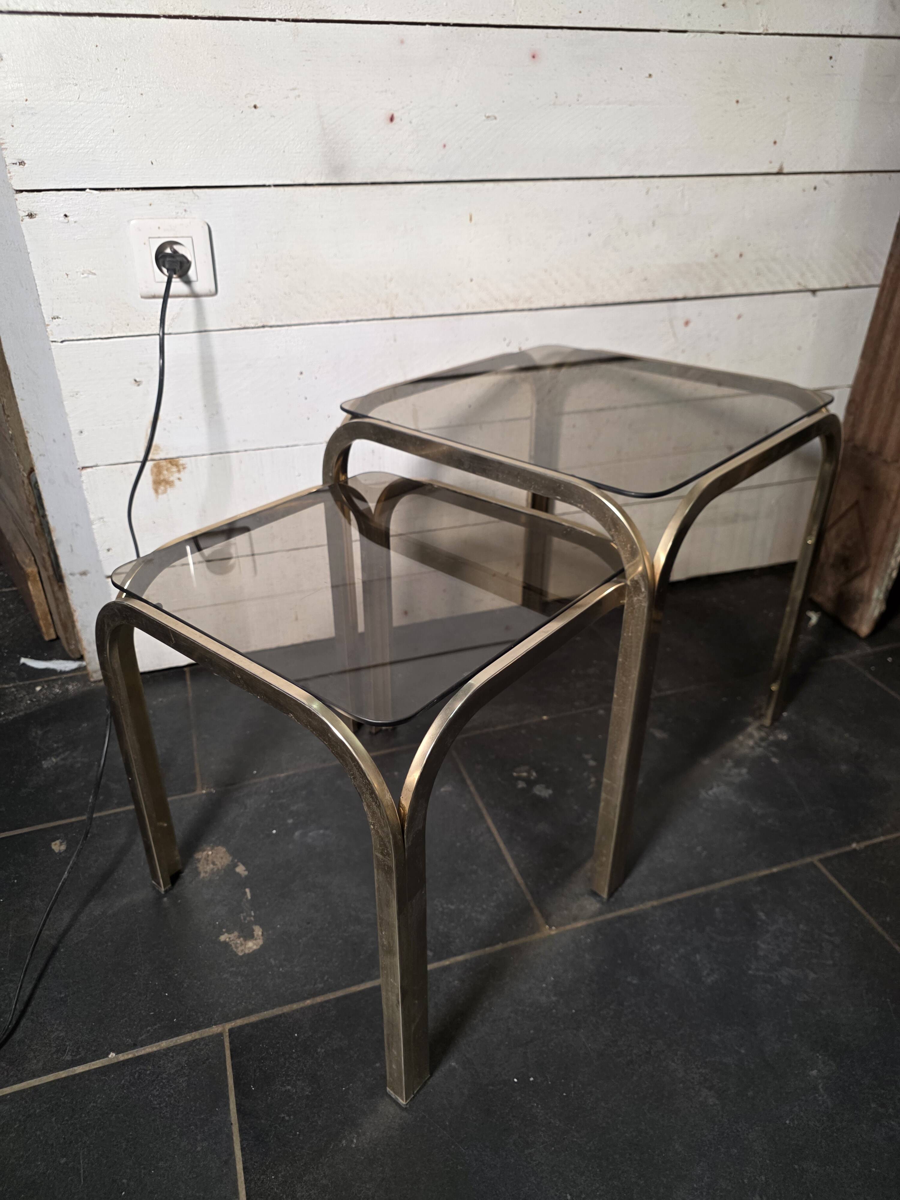 1970s golden metal nesting table
