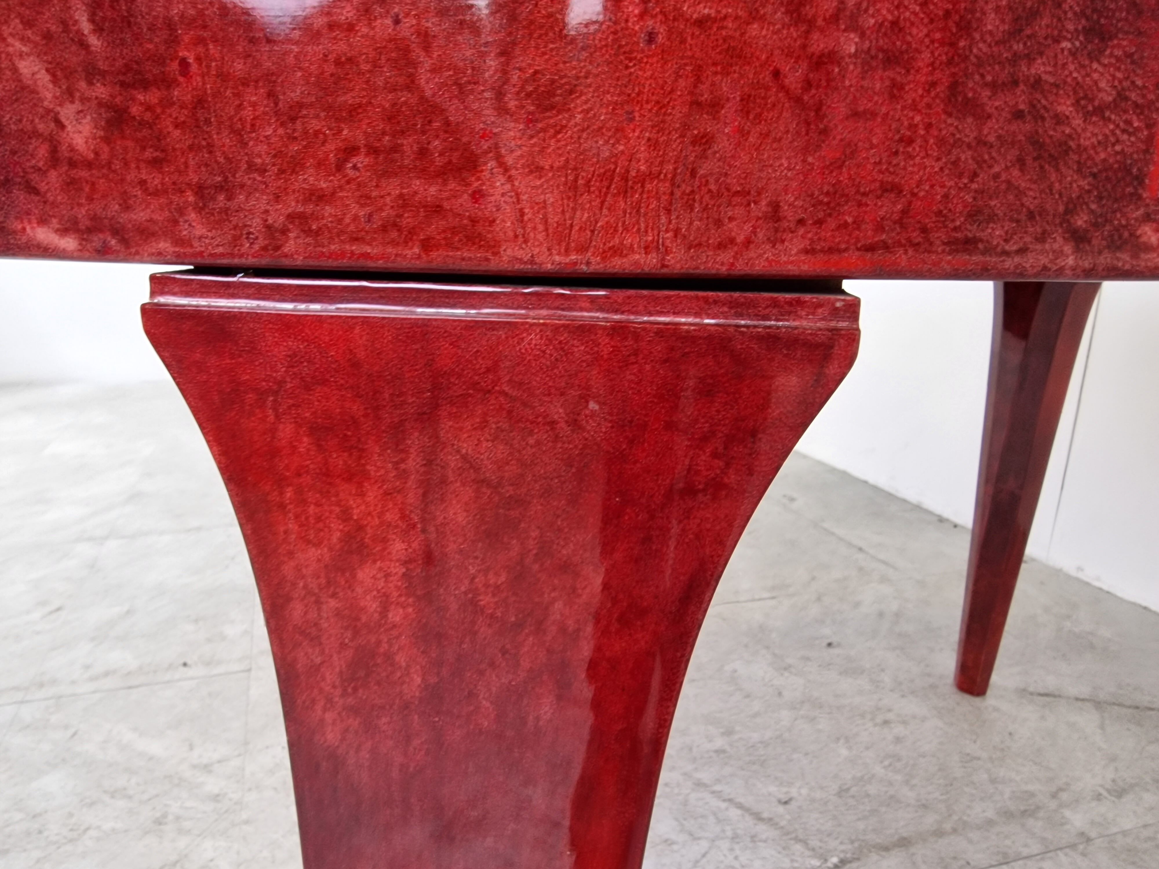 Italian red lacquered Goatskin / Parchment dining table by Aldo Tura, 1960s