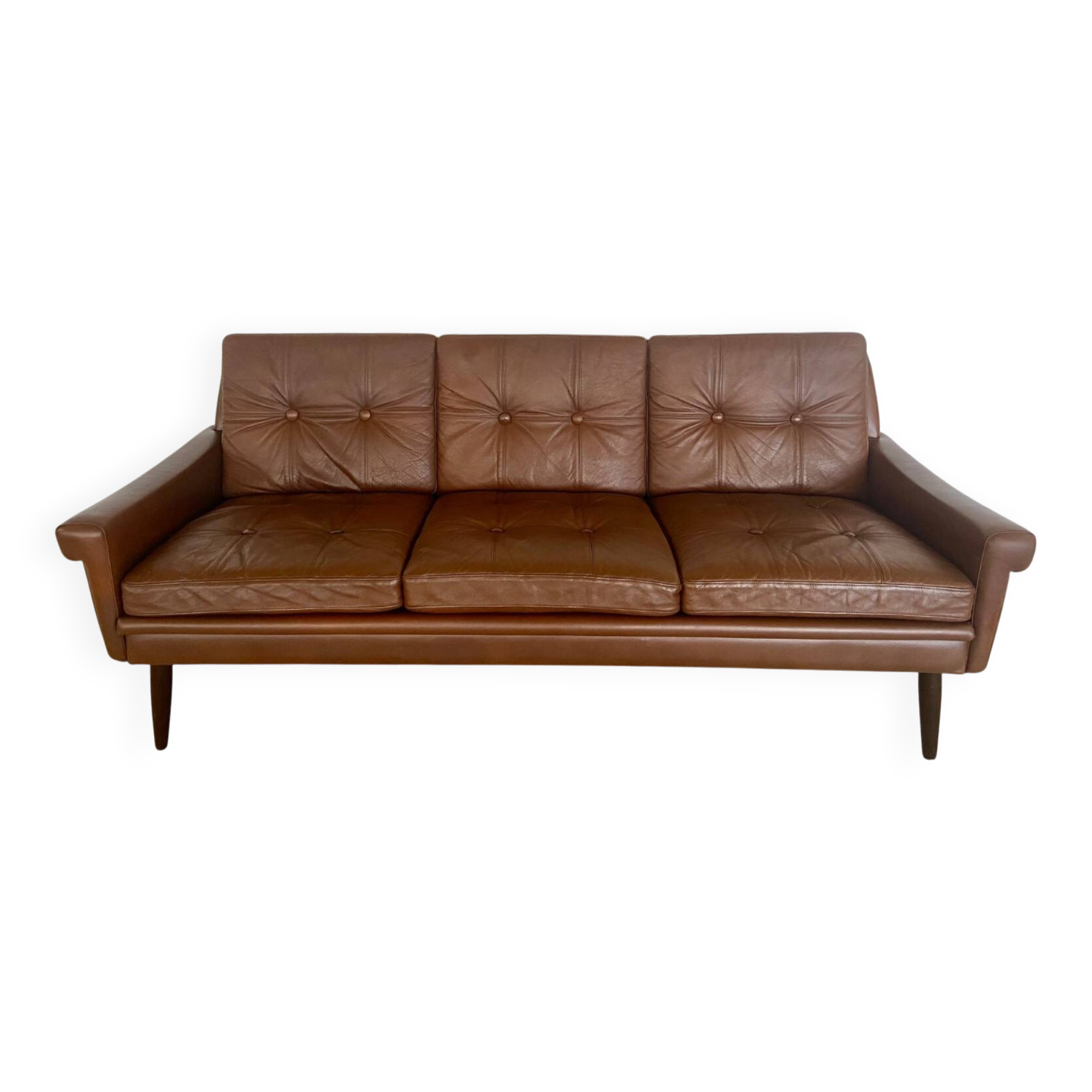Vintage Danish retro Svend Skipper 3 person sofa in chestnut brown leather