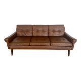Vintage Danish retro Svend Skipper 3 person sofa in chestnut brown leather