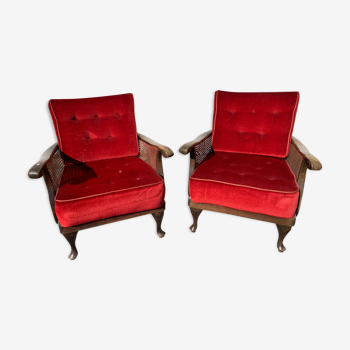 Set of 2 vintage armchairs with velvet seats