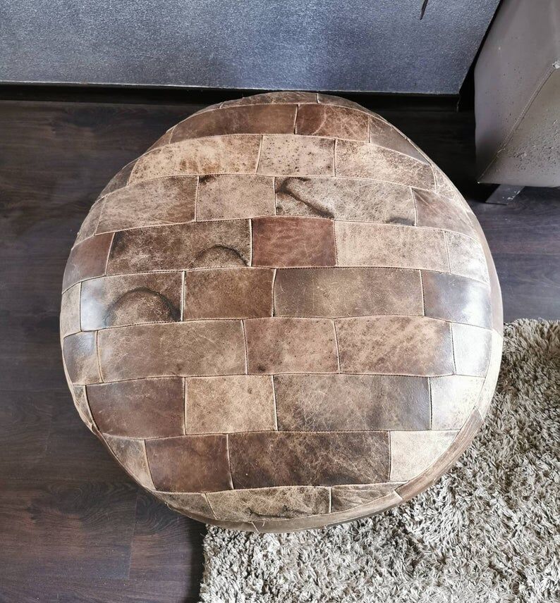 Vintage 70s leather pouf