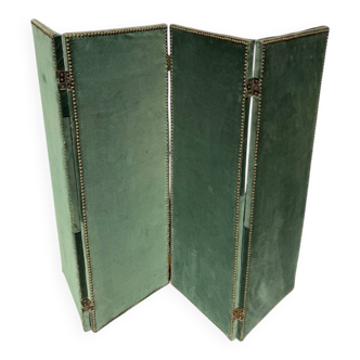 Vintage 1970s screen – Green velvet upholstery with studs on both sides