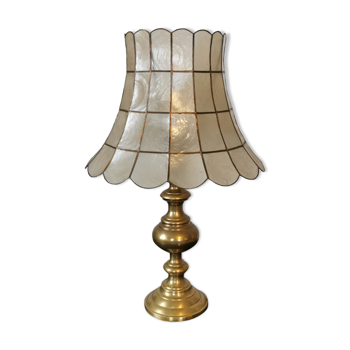 Brass lamp and mother-of-pearl lampshade circa 1970/80