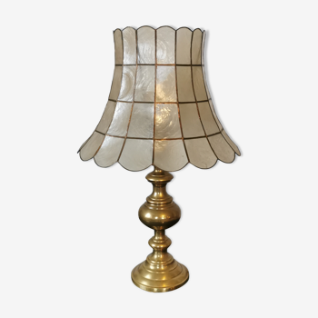 Brass lamp and mother-of-pearl lampshade circa 1970/80
