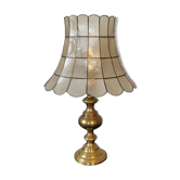Lampe en laiton et abat jour en nacre vers 1970/80