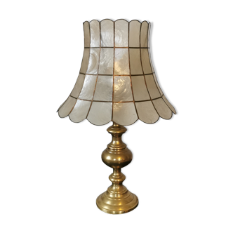 Brass lamp and mother-of-pearl lampshade circa 1970/80