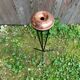 Antique copper ashtray on wrought iron stand twisted black vintage