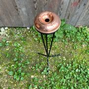 Antique copper ashtray on wrought iron stand twisted black vintage