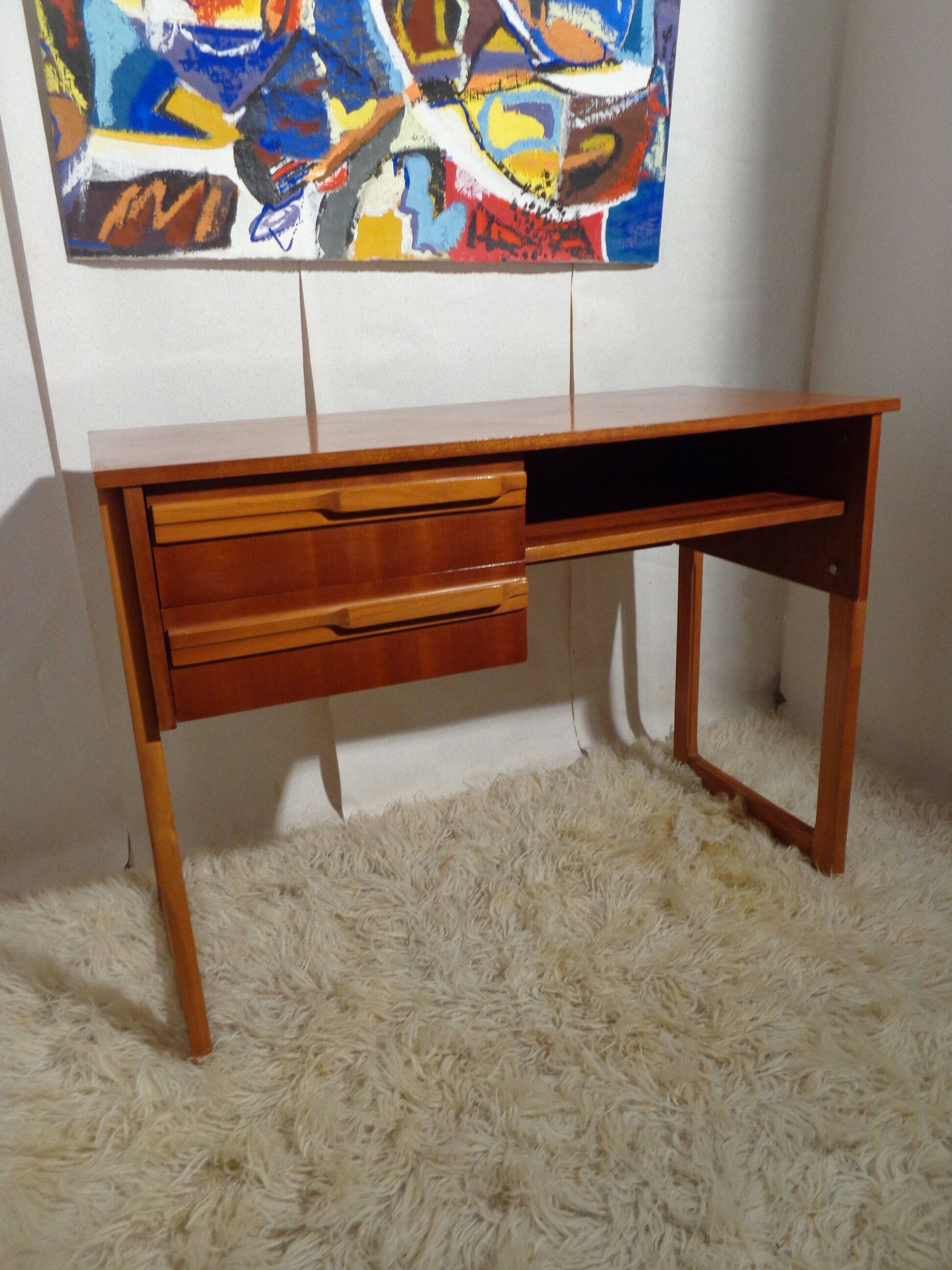 Bureau vintage des années 50 pied traineau teck