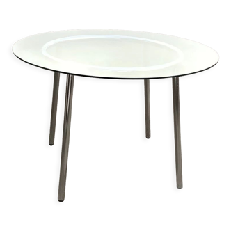 Vintage dining table tubular chrome and glass