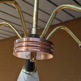 Five-branch opaline, bakelite and brass chandelier from the 50s
