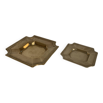 Pair of vintage 1980 brass ashtrays - 16 x 16 cm