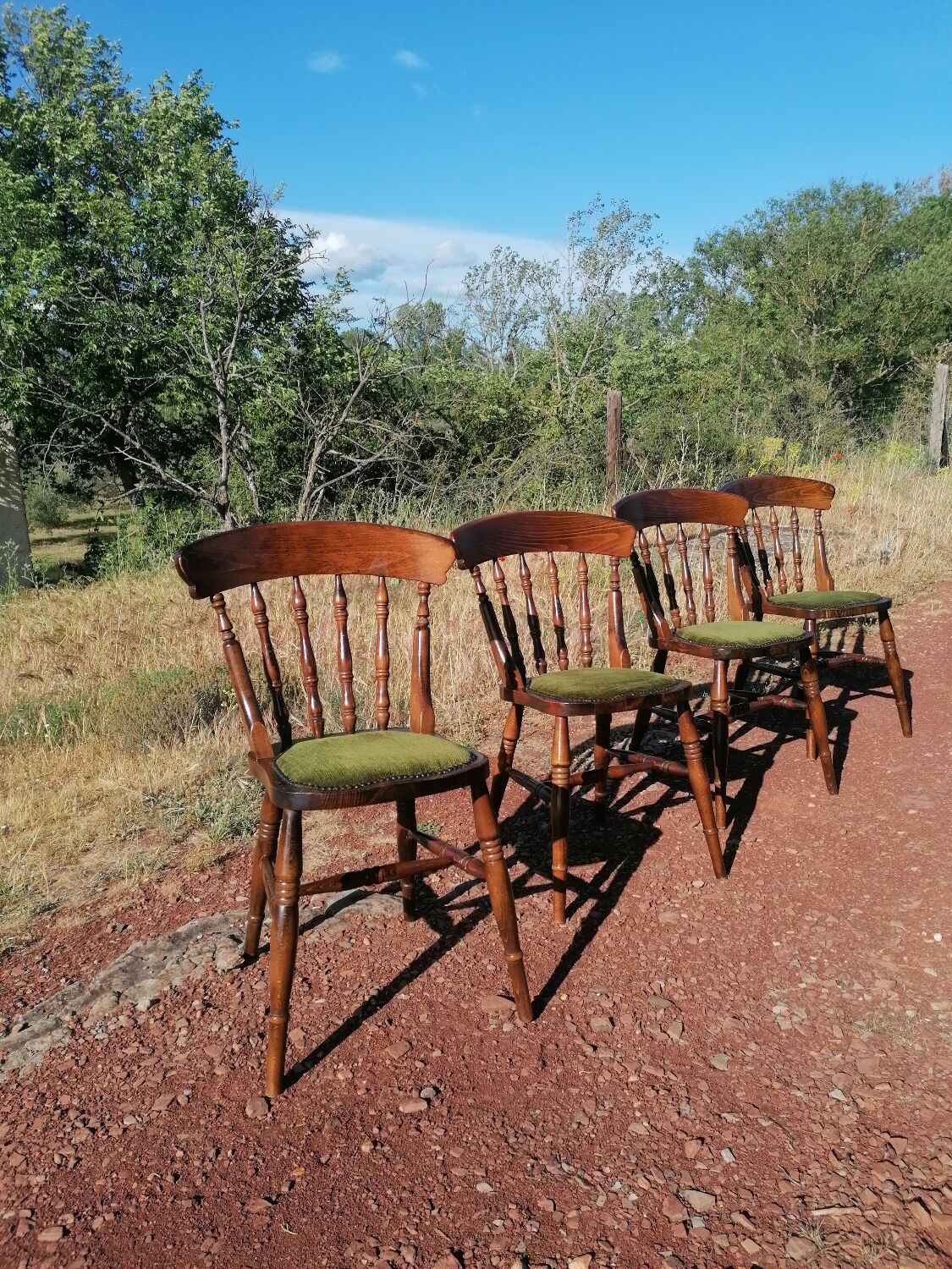 Set of 4 vintage reupholstered English country seat ltd bistro chairs