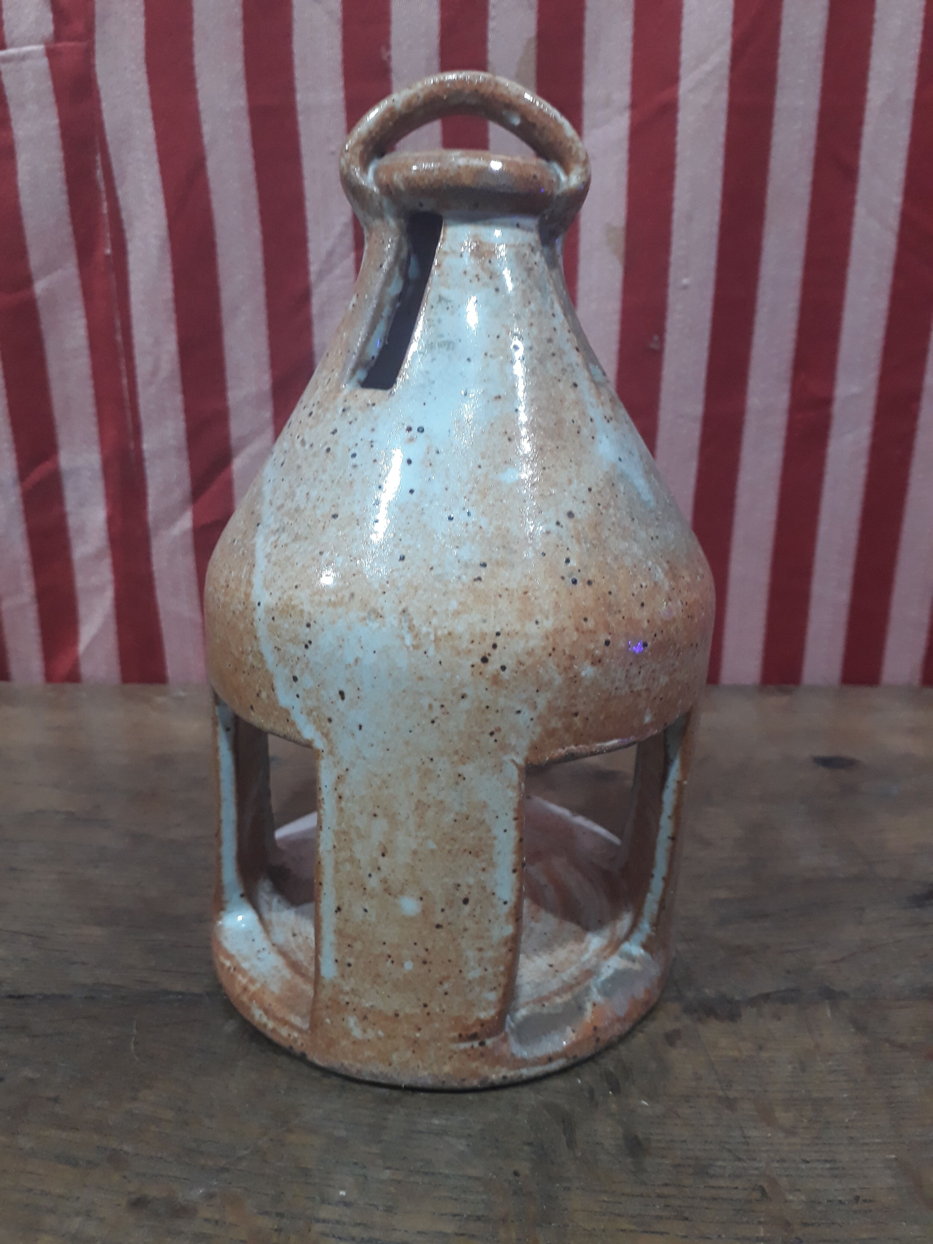 Vintage stoneware photophore to hang or install