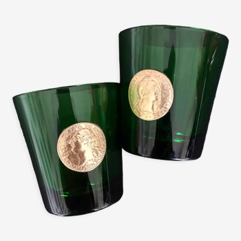 Set of two green glasses