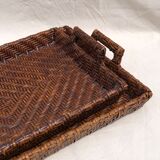 Pair of dark rattan trays