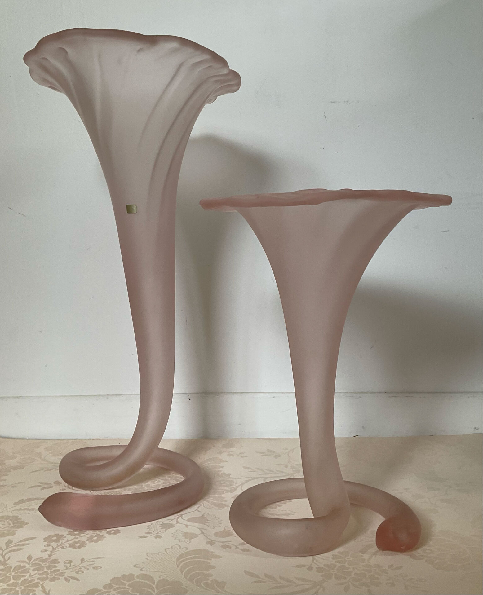 A pair of large Italian corolla vases in glass paste.